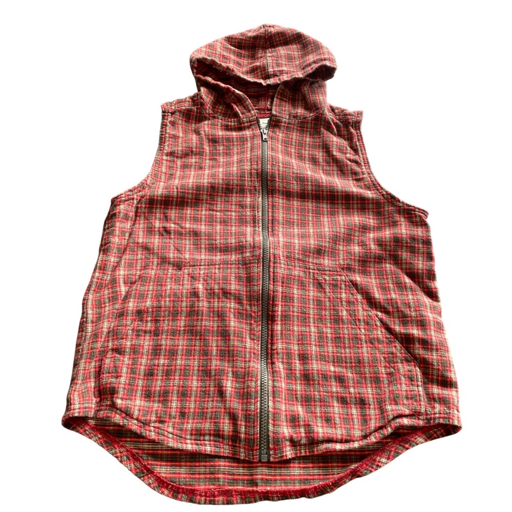 LL Bean Vest Kids Large Plaid Hooded Retro Flannel Gorpcore outdoor